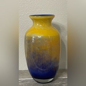 Gorgeous Blue and Yellow Heavy Glass Vase